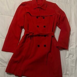 Red Double-Breasted Trench Coat